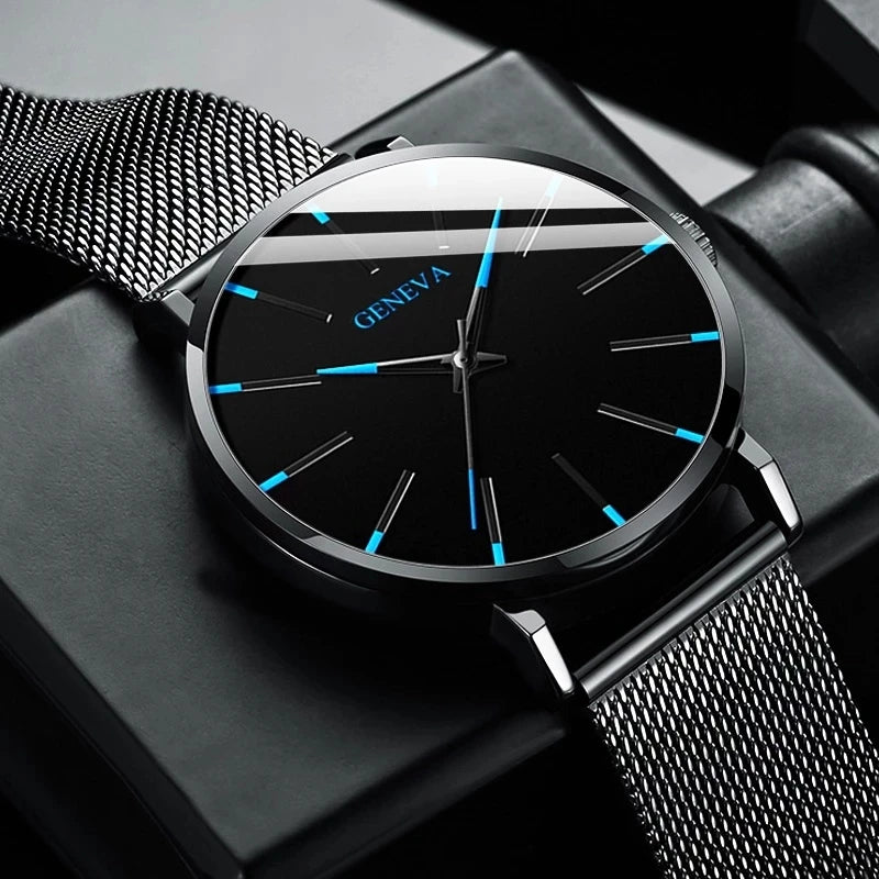 Fashion Ultra Thin Men’s Watches Simple Steel Mesh Belt Quartz Wrist Watch - Sun Studio