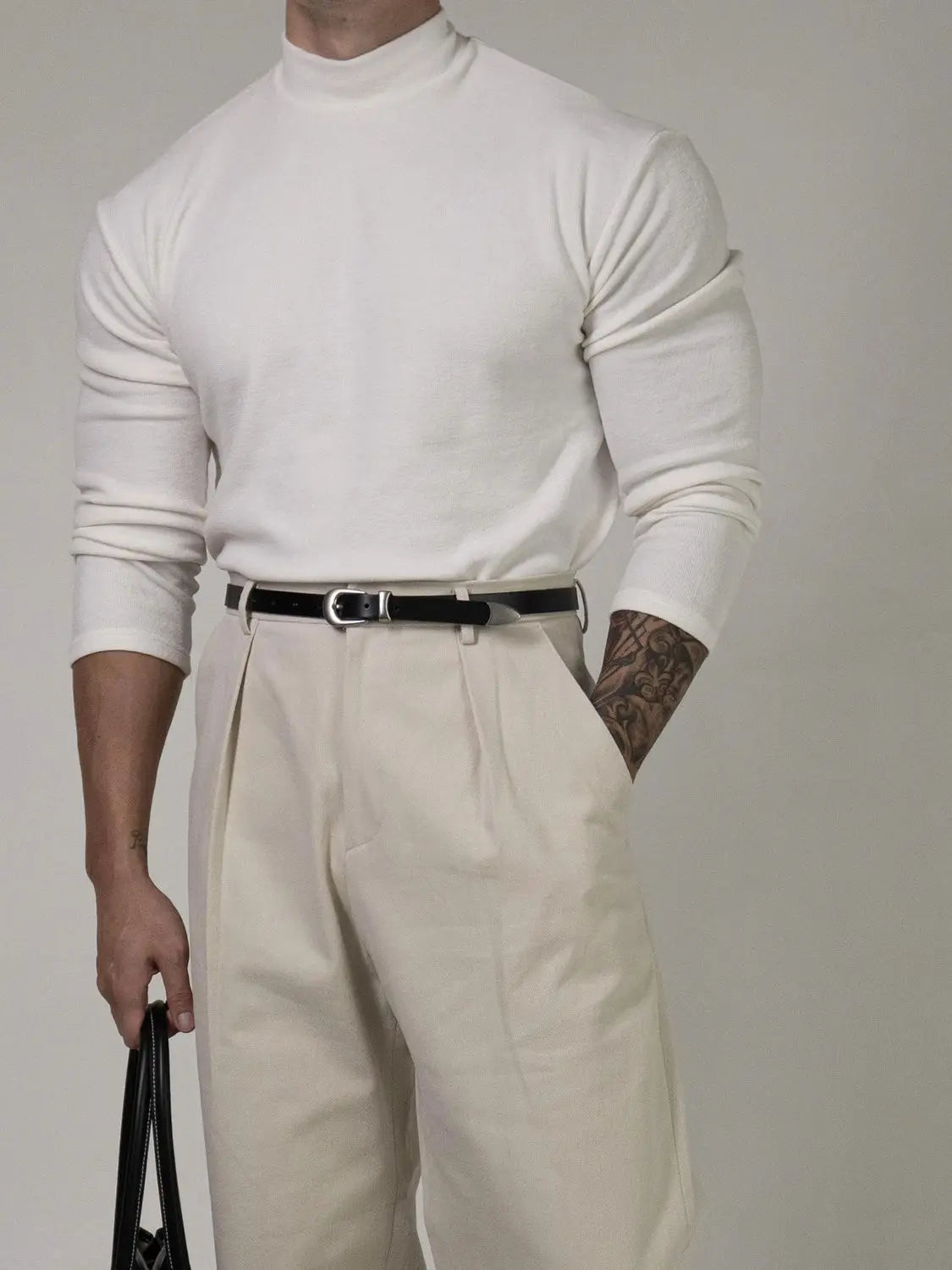 Fitness T-shirt Men's Clothes Spring Autumn Training Suit Threaded Turtleneck Slim Fit Sports Quick Dry Breathable Long Sleeves - Sun Studio