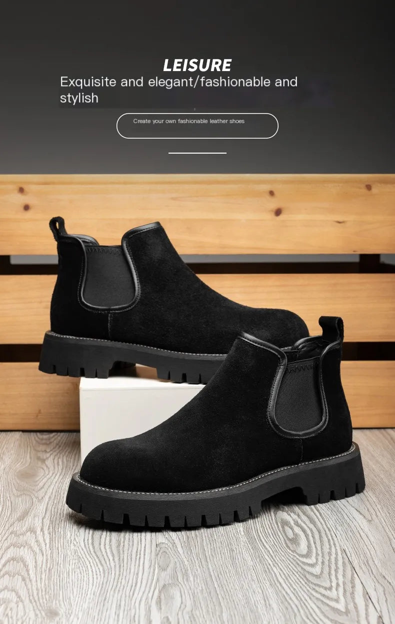 Chelsea boots, short boots, men's boots, breathable men's shoes, versatile and trendy high top leather boots 231146 - Sun Studio