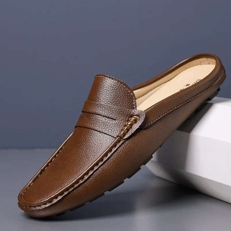 YRZL Loafers Summer Slip on Half Shoes for Men PU Leather Slippers Casual Breathable Comfy Loafers Moccasins Casual Shoes Men - Sun Studio