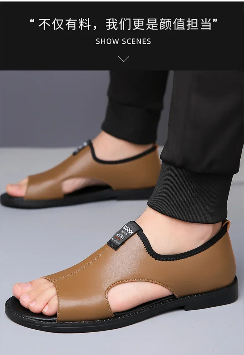 Sandals for Men Brand Casual Shoes Outdoor Fashion Men's Slippers Comfortable Beach Shoes High Quality Leather Man Flat 2025 - Sun Studio
