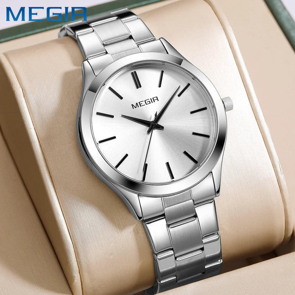 MEGIR Business Luxury Men's Watches Stainless Steel Luminous Waterproof Man Wristwatch Fashion Casual Men Quartz Watch Reloj - Sun Studio