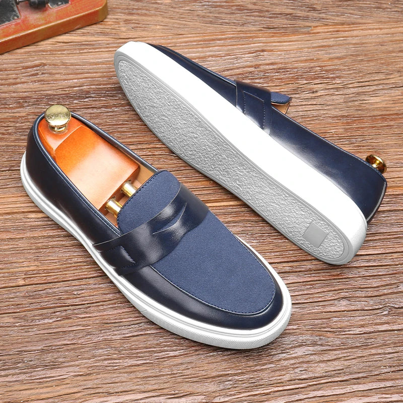 Fashion Men's Casual Slip-on Leather Shoes Men Classic British Style Penny Loafers Mens Outdoor Board Shoe Driving Flats - Sun Studio