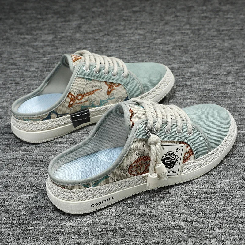 Summer New Canvas Men's Casual Shoes Men Half Slippers Breathable Walking Sneakers Comfortable Non-slip Male Flats Lazy Shoes - Sun Studio