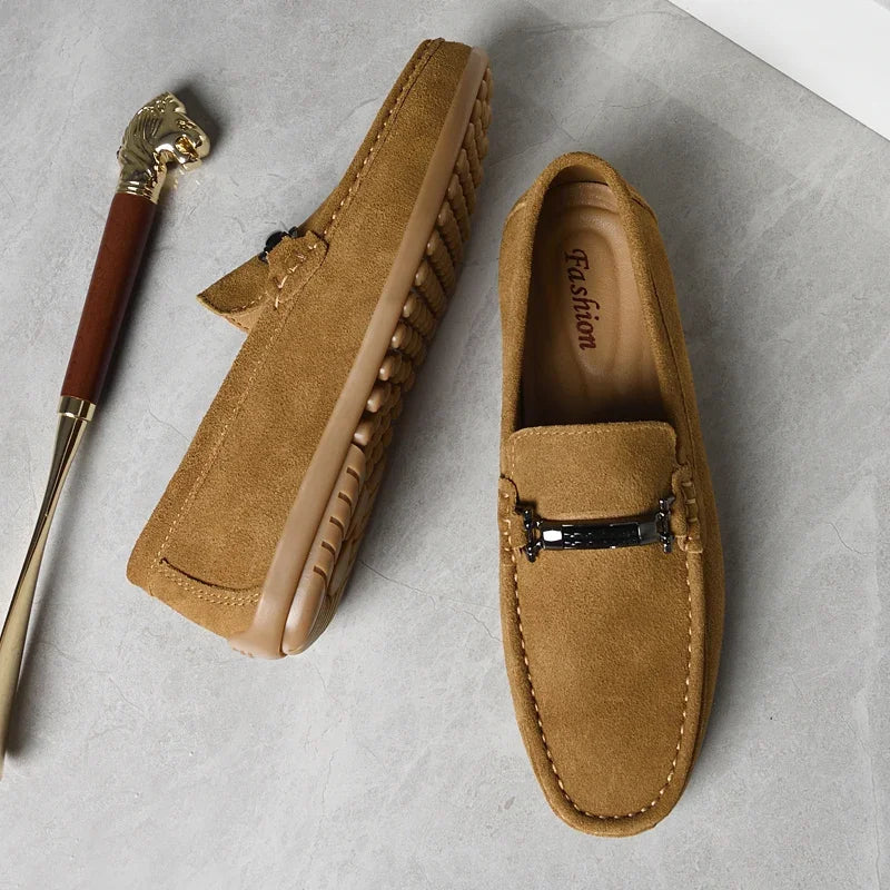 Fashion Brand Men's Spring Suede Casual Leather Shoes Bean Shoes New Outdoor Men's Comfortable Soft Soled Non Slip Driving Shoes - Sun Studio