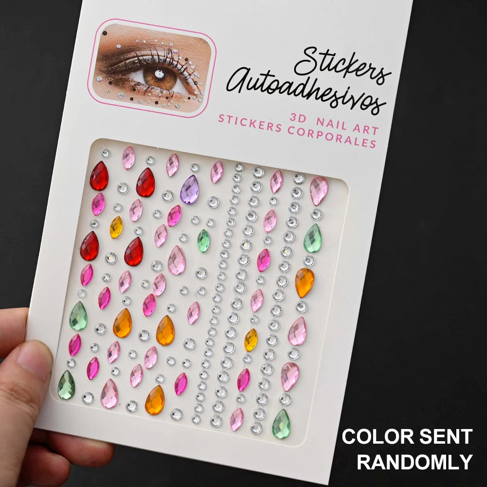 1 Stück Gesicht Diamant-Gem-Sticker, 5D, bunte Strass-Tattoo-Aufkleber, für Festival, Nagel, Körper-Make-up, Bling-Schmuck, DIY Gesichtssticker