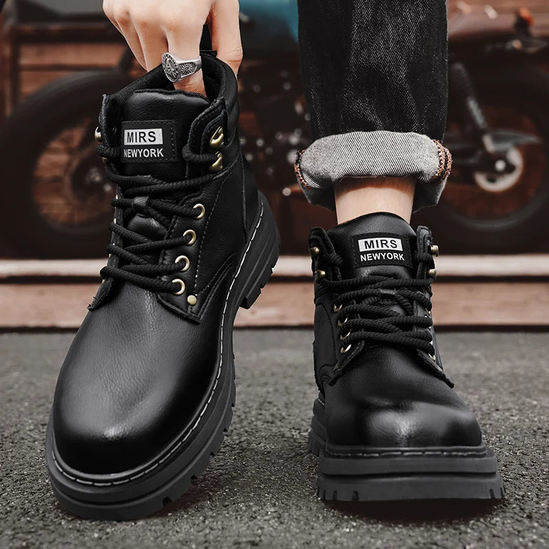 High Quality Leather Mens Boots New Arrival Male High Top Flats Comfortable Lace-Up Low Top Sneakers Stylish Male Ankle Boots - Sun Studio