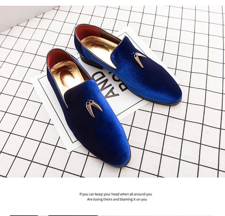 Fashion Party and Wedding Handmade Men Loafers Men Velvet Shoes Leaves and Gold Buckle Men Dress Shoe Men's Flats Zapatos Hombre - Sun Studio