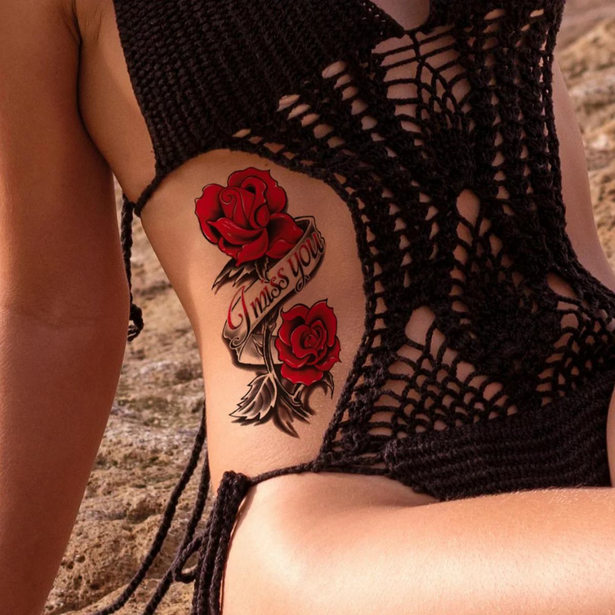 6Sheets Waterproof Bright Flora Rose Flower Tattoo Stickers for Girls Temporary Fake Tattoos for Women Chest Arm Decorations - Sun Studio