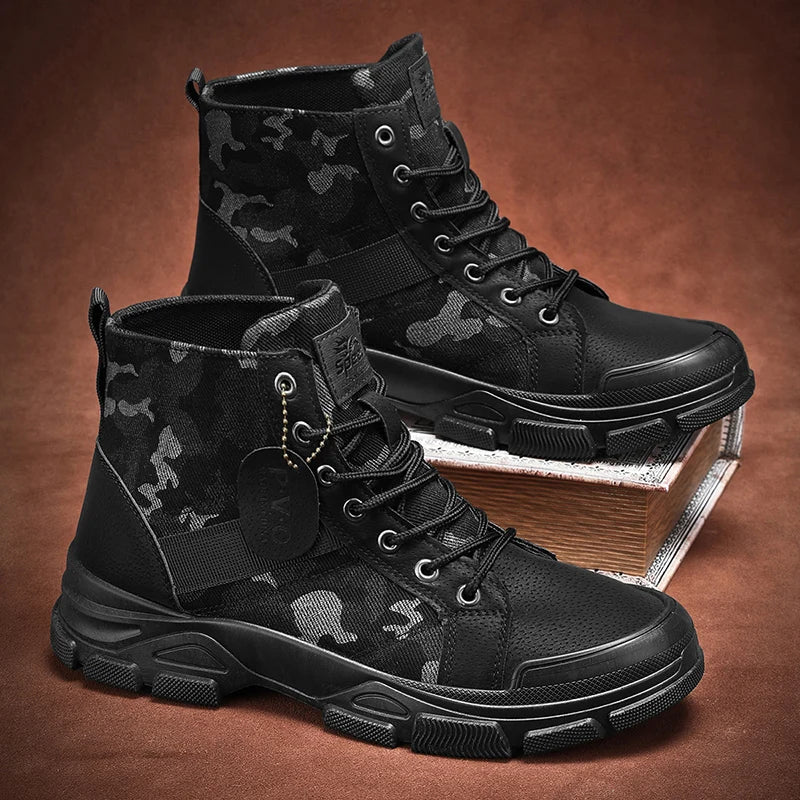 New Men's Winter Camouflage Ankle Boots Fur Lined Warm Non-Slip Outdoor Tactical Work Boots for Male - Sun Studio