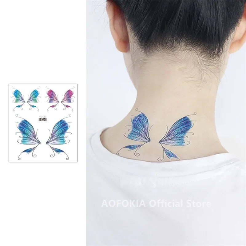 Glitter Butterfly Tattoo Temporary Waterproof Body Sticker Gradient Color Face Make Up Festival Accessories Disposable tatto - Sun Studio