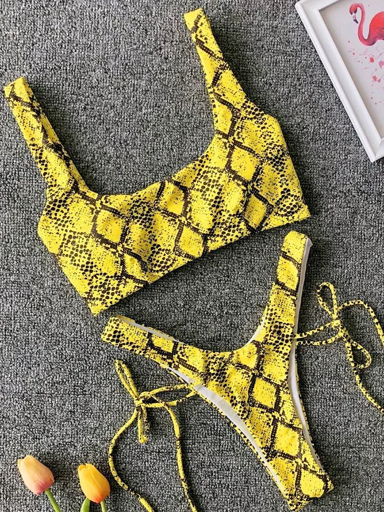 New 2025 Neon Green High Leg Cut Bikini Female Thong Swimsuit Women Brazilian Swimwear Two-pieces Bikini set Bather Bathing Suit - Sun Studio