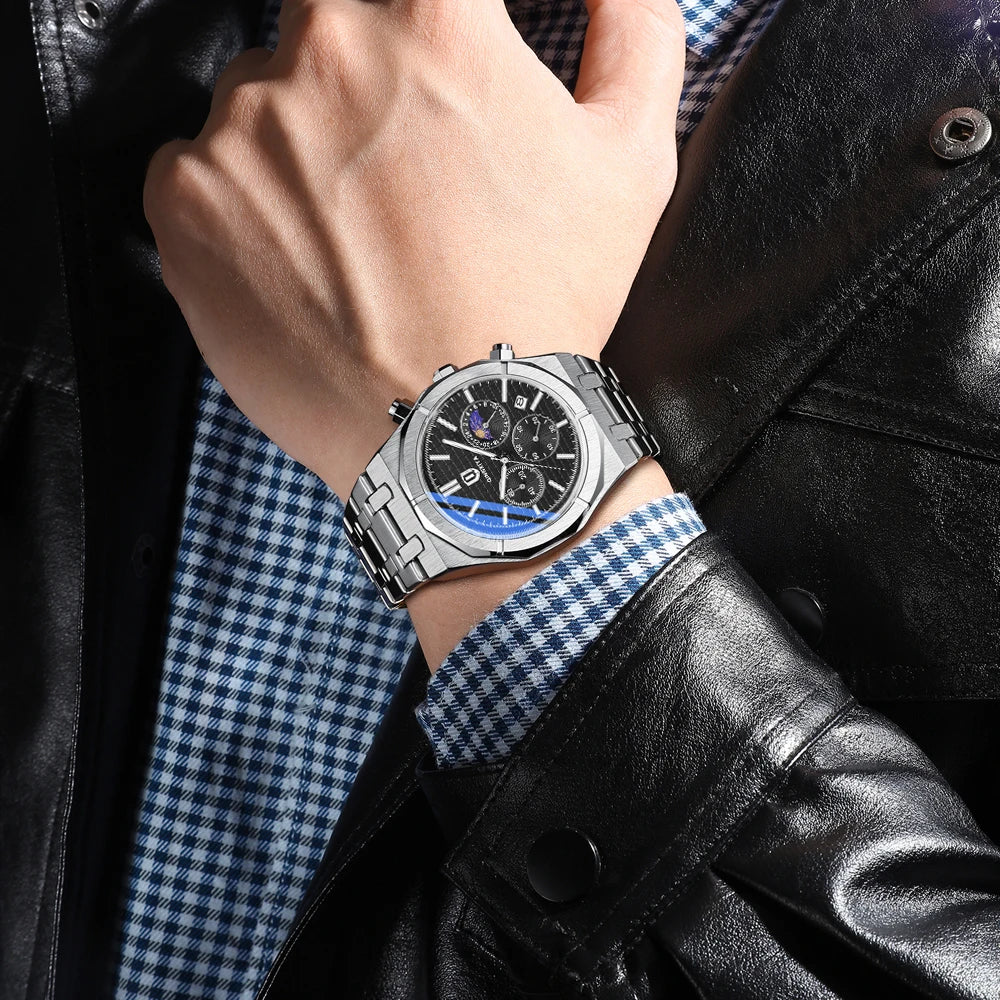 QINGXIYA Luxury Chronograph Quartz Watch Men Sport Military Watch For Men Waterproof Luminous Date Stainless Steel Men's Watches - Sun Studio