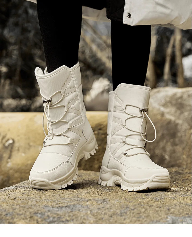Neue Warme Plüsch Schneestiefel Herren Schnürsenkel Lässige Hohe Herren Stiefel Wasserfeste Winterstiefel Rutschfeste Knöchelstiefel Herren Arbeitsstiefel