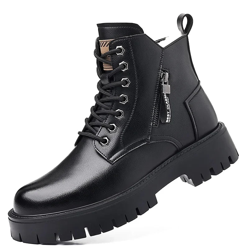 Autumn winter classic warm snow boots men's thick soles non-slip work boots men's outdoor casual shoes big head leather shoes - Sun Studio