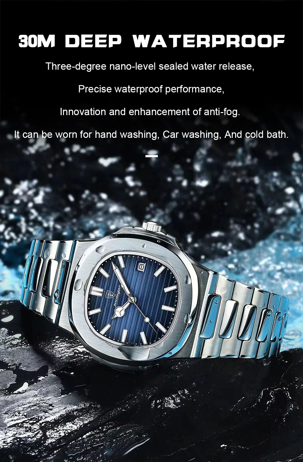 POEDAGAR Square Luxury Men Wristwatch Waterproof Luminous Date Stainless Steel Male Clock Business Sports Quartz Watches For Men - Sun Studio