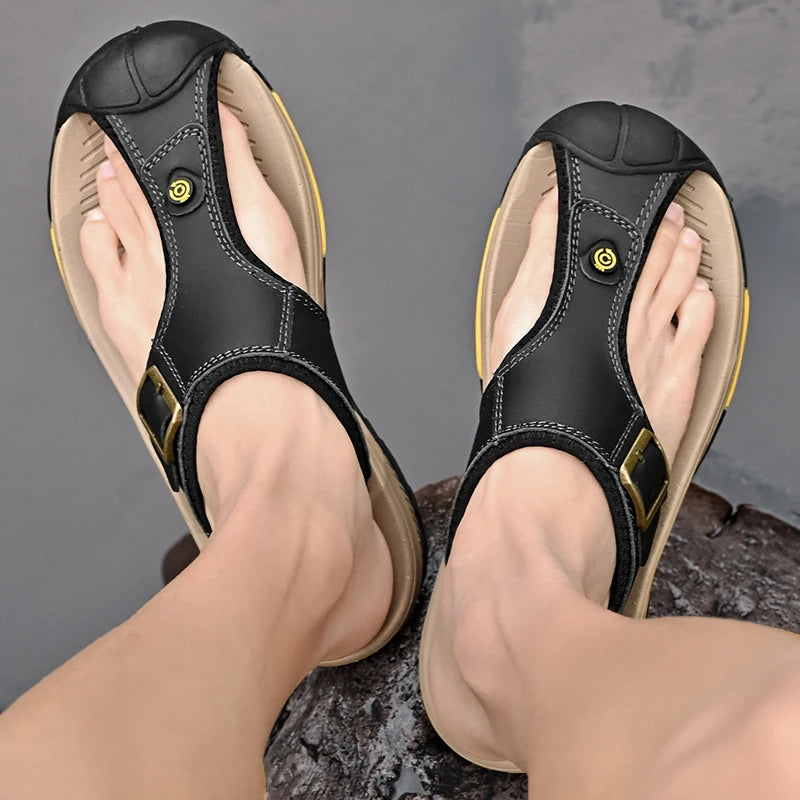 Genuine Leather Sandals Men Breathable Summer Shoes Man Waterproof Outdoor Men Sandals Antiskid Beach Sandals Footwear - Sun Studio