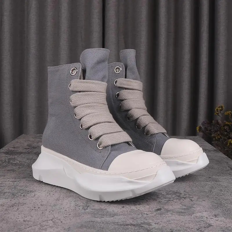 Men Women High-TOP Shoes Casual Canvas Platform Heel Sneakers Luxury Designer Jumbo Lace Up Zip Autumn Black Boots - Sun Studio
