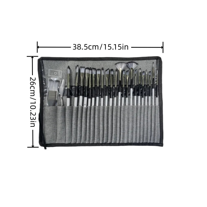 24 nylon brush set silver gray rod pen curtain oil brush Gouache watercolor brush - Sun Studio