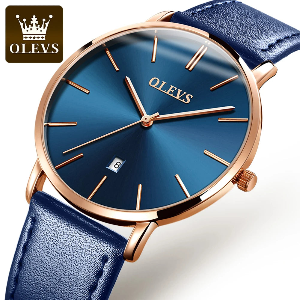 OLEVS 6.5mm Ultra Thin Quartz Watches Mens Top Brand Luxury Leather Waterproof Clock Male Classic Men Business Watch with Date - Sun Studio