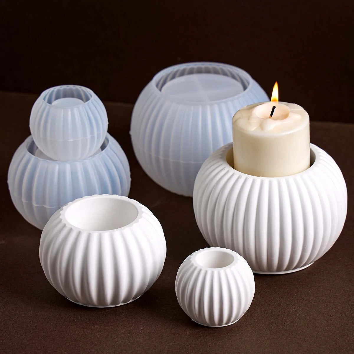S/M/L Stripe Candle Cup Silicone Mold DIY Handmade Round Flowerpot Plaster Resin Candlestick Craft Casting Molds Home Decor - Sun Studio
