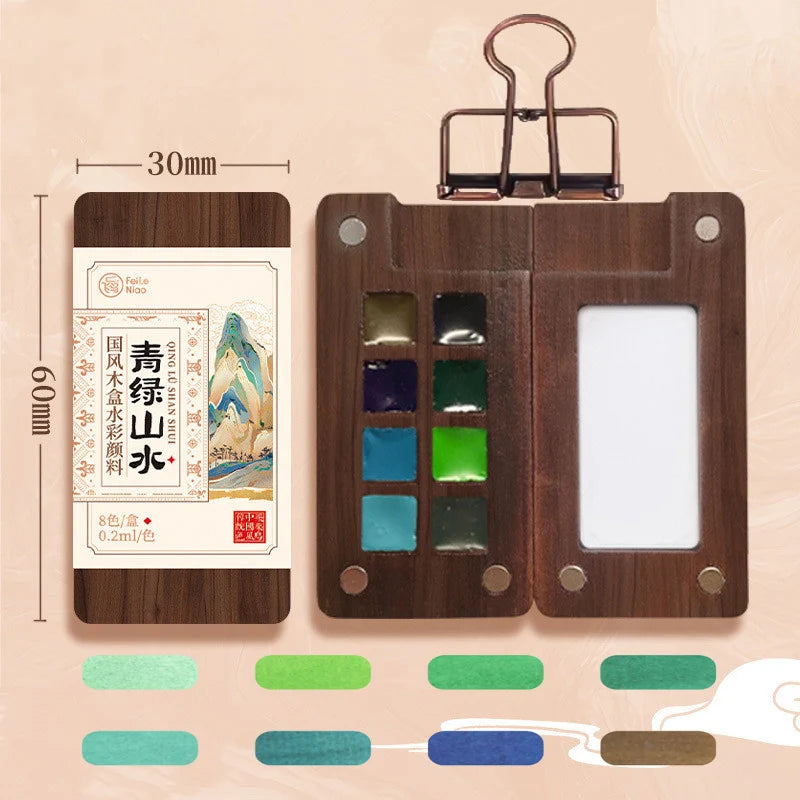 Portable Watercolor Set Walnut Paint Box With Palette 8/15 Colors Travel Mini Watercolor Paint Art School Supplies - Sun Studio