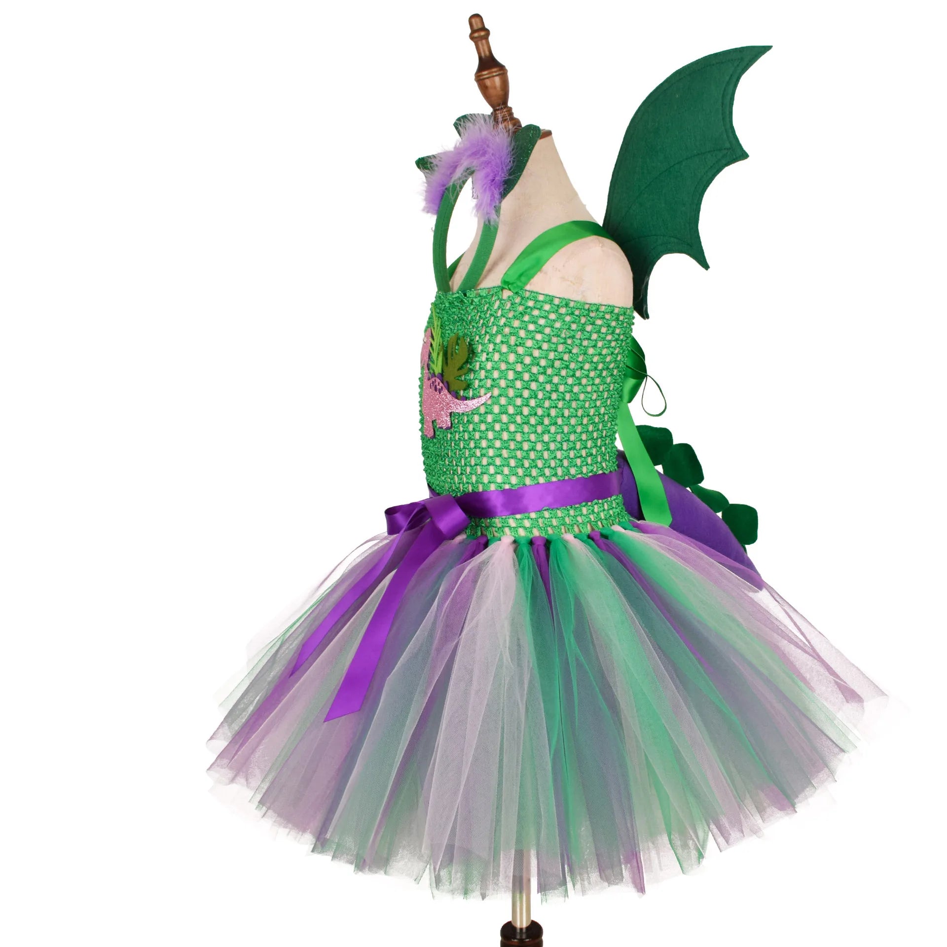 Green Kids Girls Dinosaur Cosplay Dresses Birthday Party Tutu Dresses for Baby Cartoon Princess Girls Costumes Set for Halloween - Sun Studio