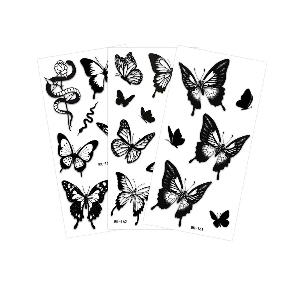 Black Butterfly Temporary Tattoos for Women Men Waterproof Snake Tattoo Stickers for Hand Arm Fake Tattoo Body Decor - Sun Studio