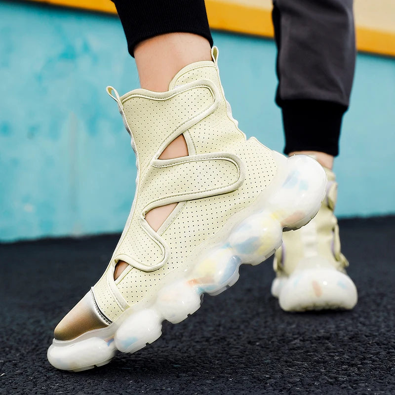 2023 Spring New Men's Casual Shoes Fashion Solid Color Shoes Outdoor Outsoles Breathable Light Comfortable High Top Man Sneakers - Sun Studio