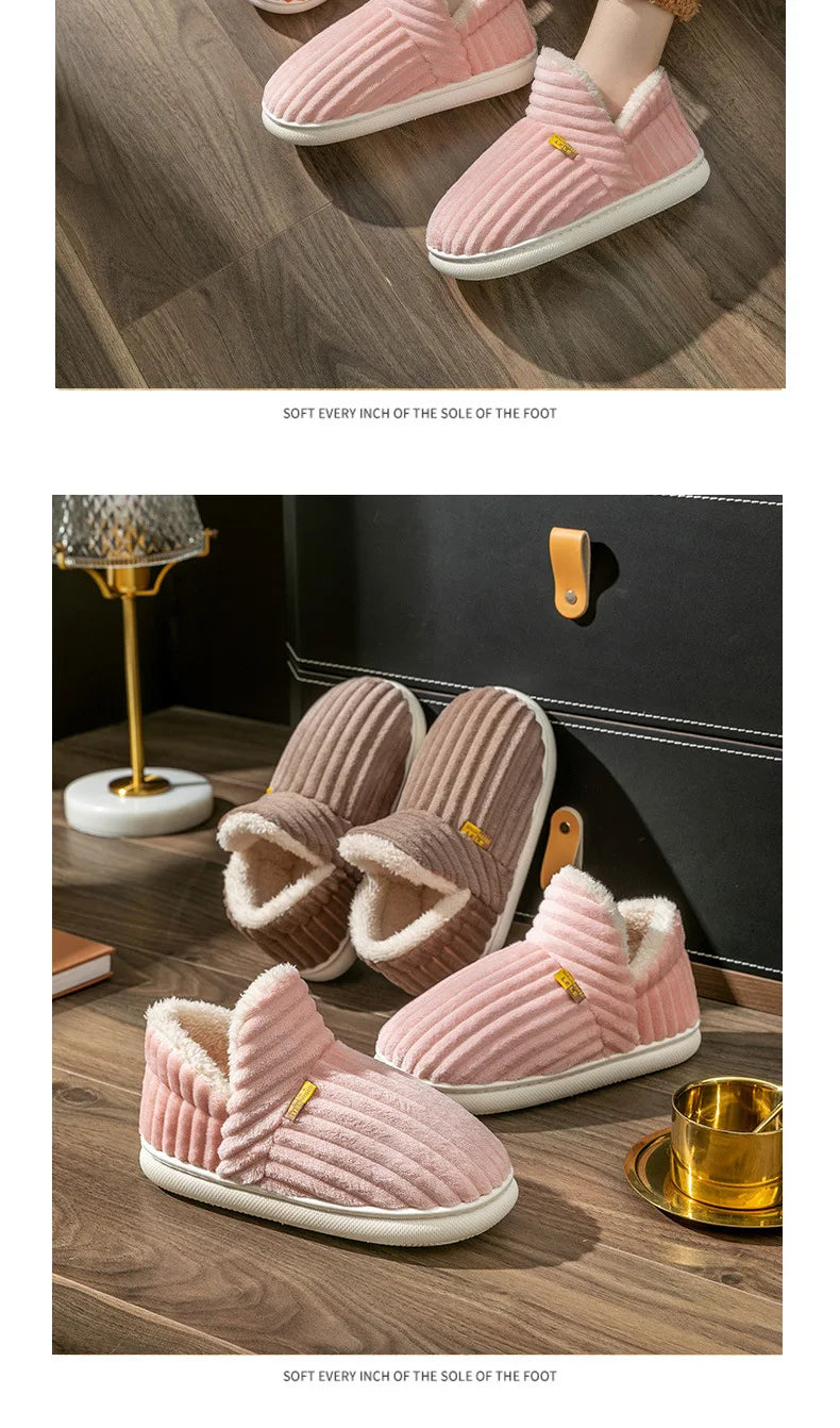 Asgard Herren Plüsch Plattform Hausschuhe Winter Warm Draußen Rutschfest Flauschig Weich Baumwollstiefel Innenmode Gemütlich Furry Flach-Hausschuh