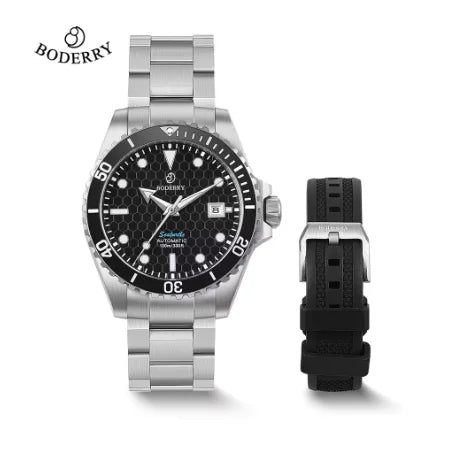 BODERRY Mens Automatic Watches Military Watch Mechanical Wristwatch Titanium Diver 100m Waterproof Sapphire C3 Luminous Sport - Sun Studio