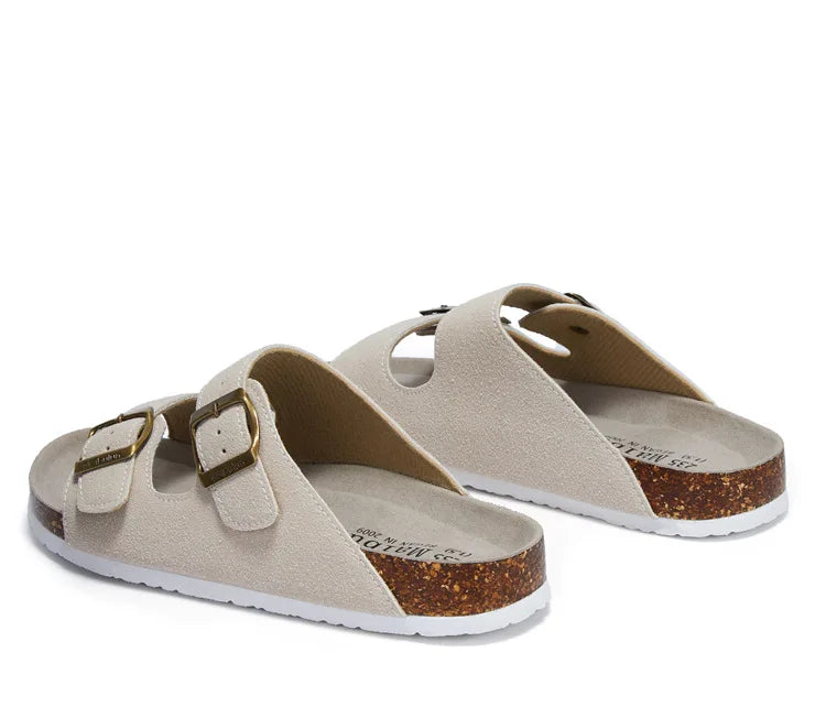 Summer Faux Suede Leather Cork Slippers Flip-flops Women Men Unisex Retro Wear Muller Slippers Fashion Casual Beach Sandals - Sun Studio