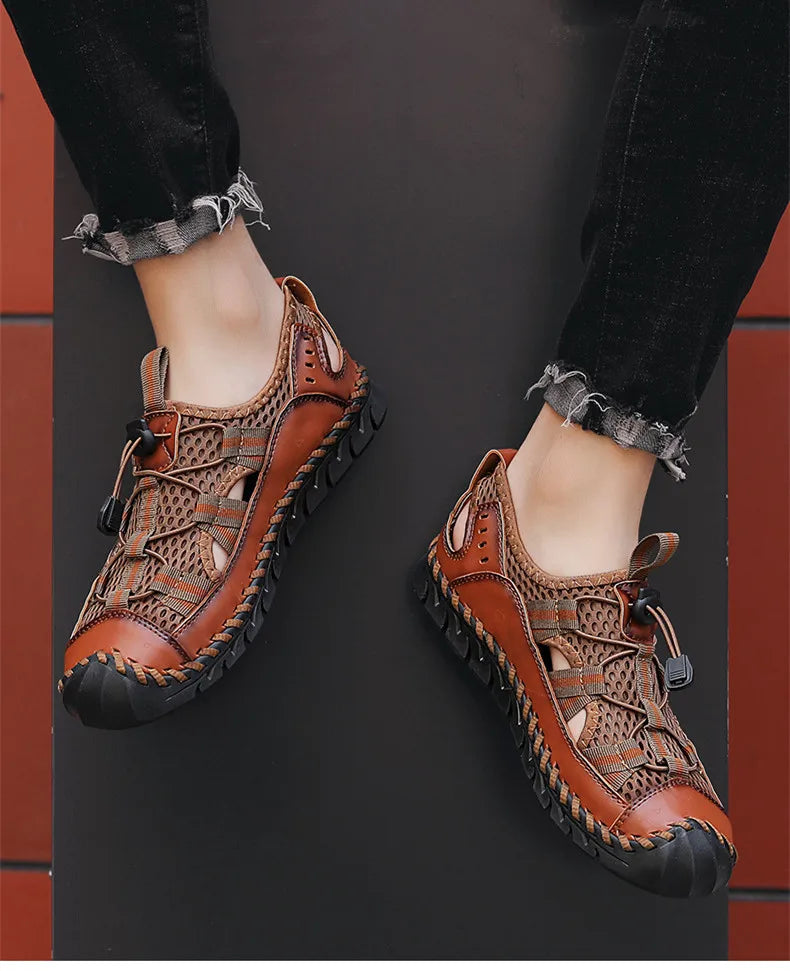 Hot Sale Summer Men's Sandals Outdoor Non-slip Men's Beach Sandals Handmade Genuine Leather Men's Shoes Fashion Men Sneakers - Sun Studio