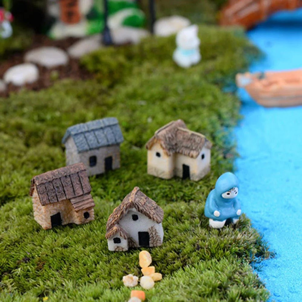 2pcs House Fantasy Miniatures Tiny Landscape Cottage Resin craft ornament Mini Figurines Moss Terrarium Decor - Sun Studio