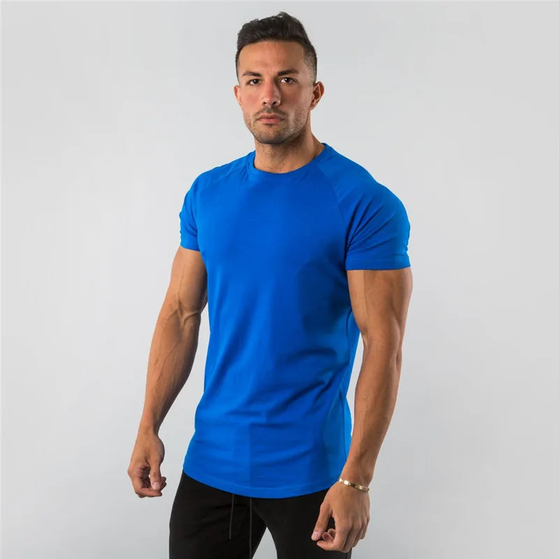 Gym T-shirt Men Short sleeve Cotton T-shirt Casual blank Slim t shirt Male Fitness Bodybuilding Workout Tee Tops Summer clothing - Sun Studio