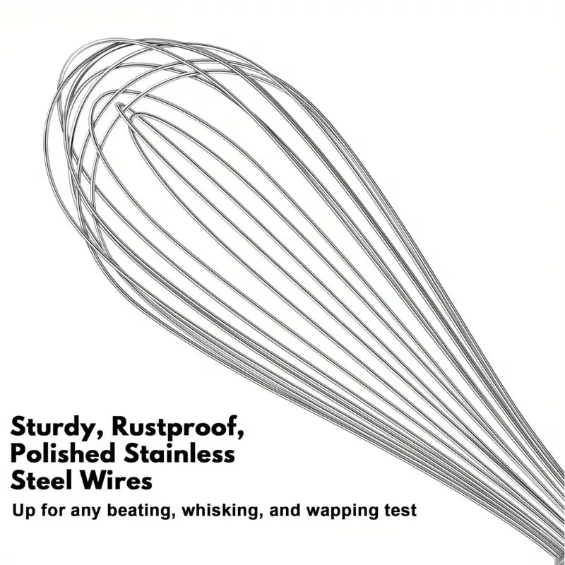 1pc Premium Stainless Steel Whisk - Ergonomic Soft-Grip Silicone Handle, Extra-Thick and Ultra-Durable for Blending, Beating, Wh - Sun Studio