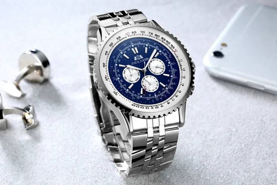 Automatic Mens Watch Mechanical Self Wind Movement Stainless Steel Fashion Sports Blue Black Big 50mm Classic Fashion Watches - Sun Studio