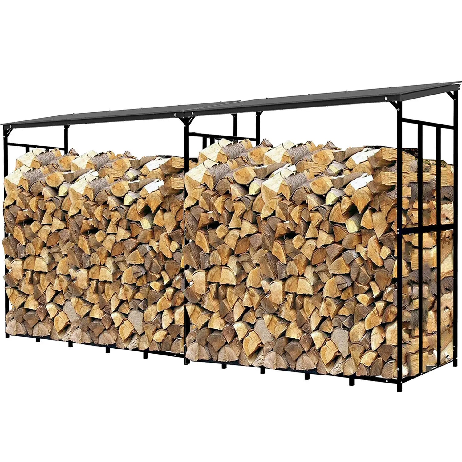 70" Outdoor Metal Log Store Stack Holder Wood Firewood Rack Garden Storage Shed with Waterproof Roof - Sun Studio