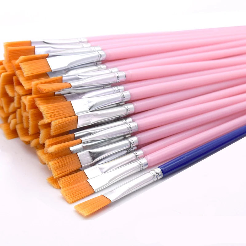 30pcs Pink Flat Painting Brushes for Kids Nylon Hair Plastic Handle for Detail Fine Art Acrylic Watercolor Nail Oil Painting - Sun Studio