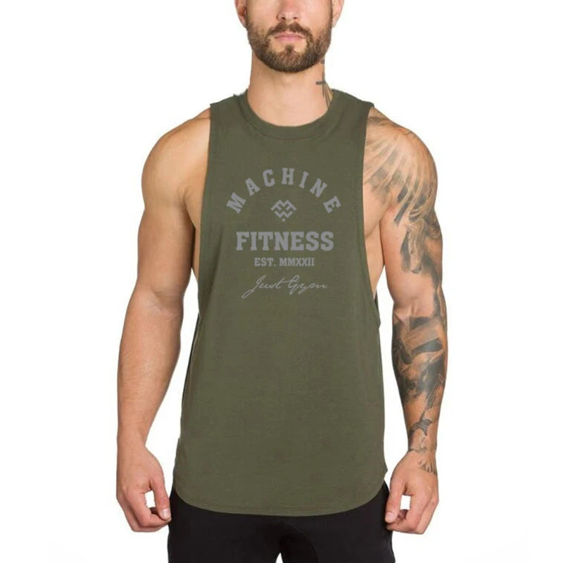 Gym Bodybuilding Workout Fitness T-Shirts Mens Casual Sport Sleeveless Singlets Summer Running Cotton Breathable Loose Tank Tops - Sun Studio