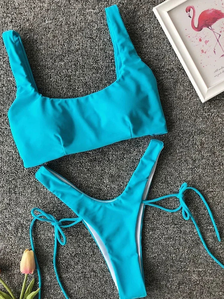 New 2025 Neon Green High Leg Cut Bikini Female Thong Swimsuit Women Brazilian Swimwear Two-pieces Bikini set Bather Bathing Suit - Sun Studio