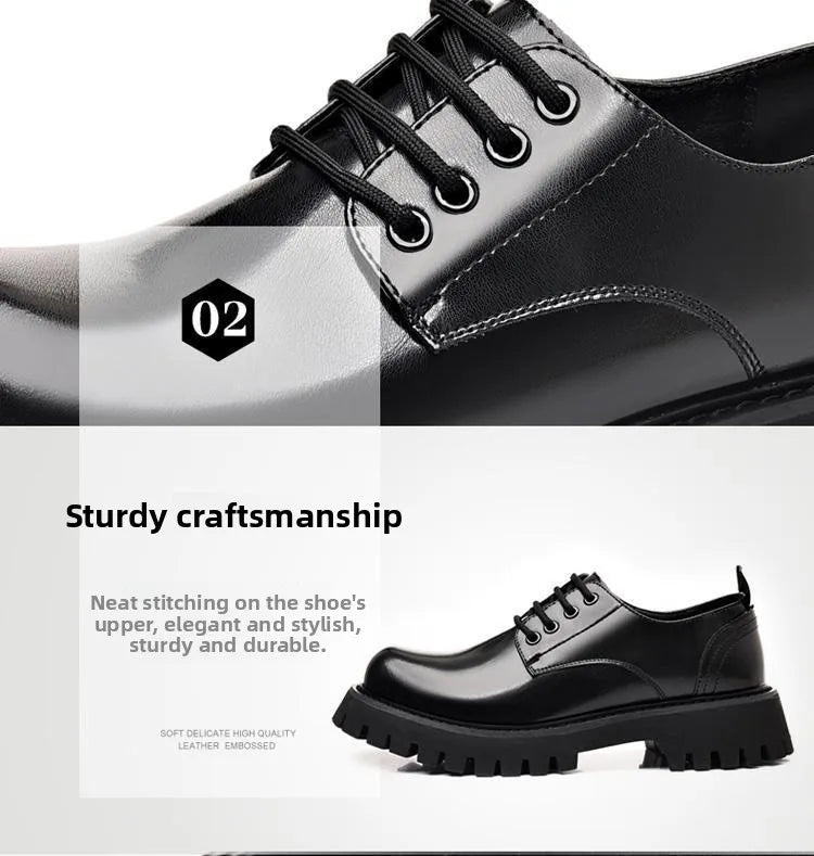 Genuine Soft Leather Men's Shoes 5cm Heightening Thick Bottom Anti-slip Waterproof Casual Black Formal Shoes Autumn Season - Sun Studio