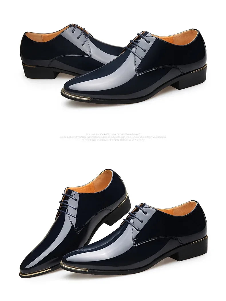 2024 New Men’s Patent Leather Shoes  British Style Men's Dress Shoes Lace Up Pointed Toe Wedding Business Party Social Shoe Male - Sun Studio