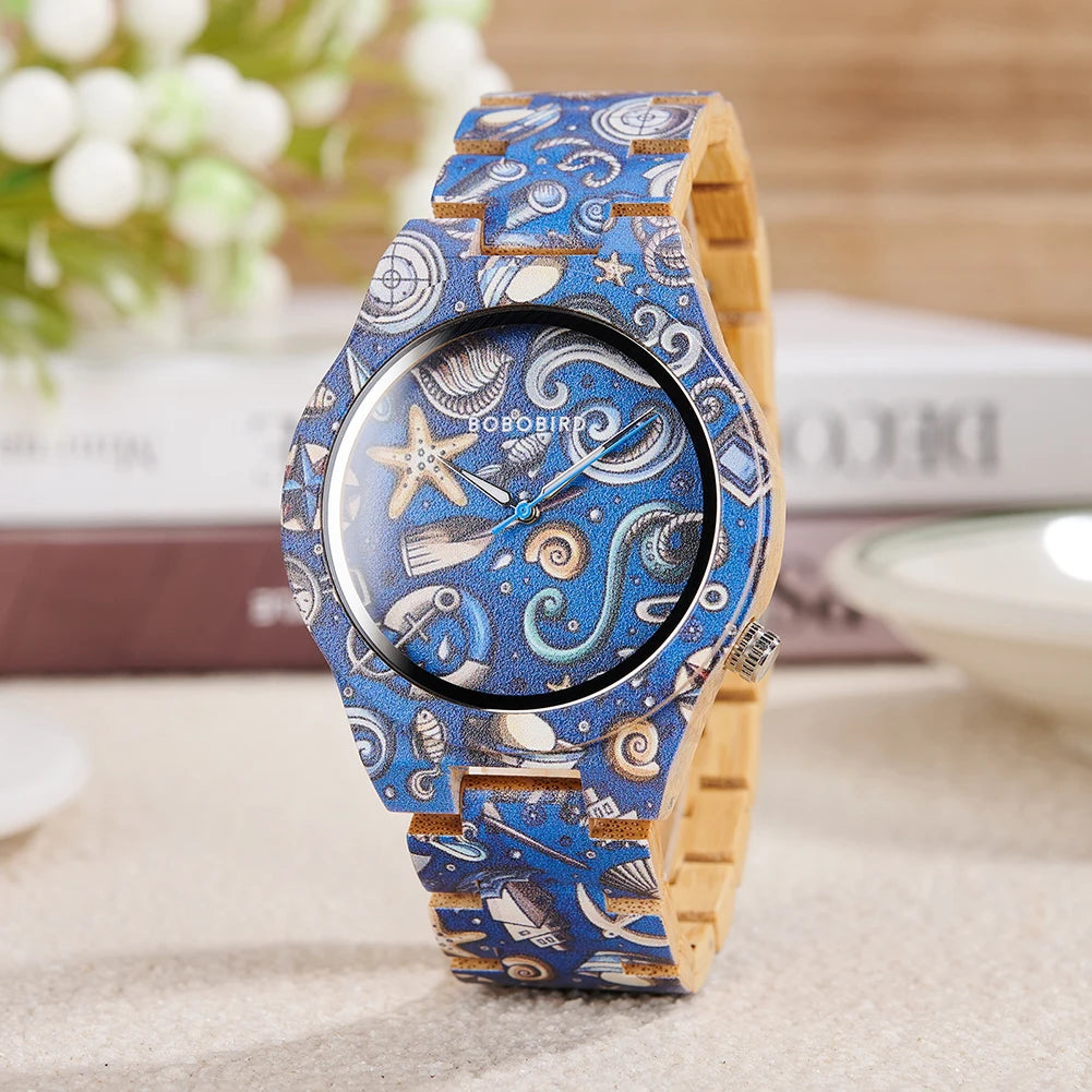 Men's Watches BOBO BIRD Bamboo Quartz Watch Pattern Printing Colorful Wooden Wristwatch 2025 New - Sun Studio