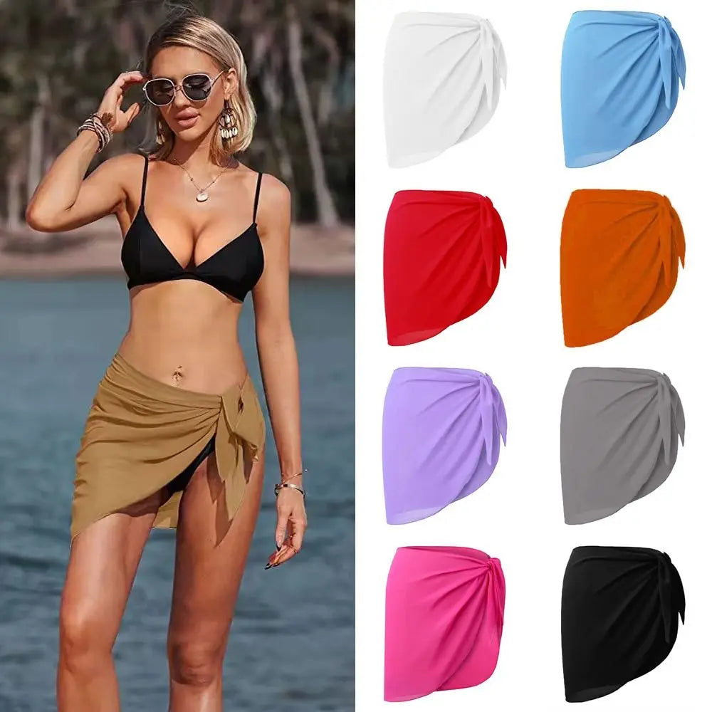 Soft Short Sarongs Chiffon Swimsuit Coverups Scarf Cover Short Skirt Wrap Sheer Summer Beach Bikini Women - Sun Studio