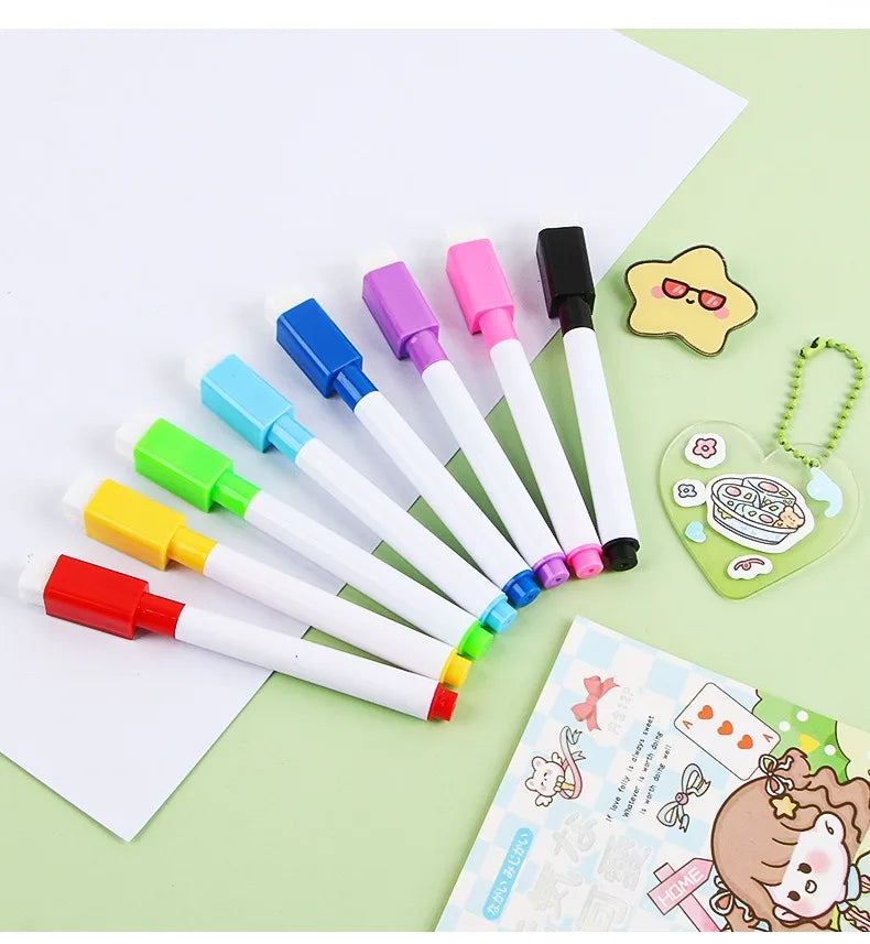 100/5Pcs Dry Erase Whiteboard Markers Set, Washable Pens with Magnetic Eraser for Office Whiteboards & Art Supplies - Sun Studio