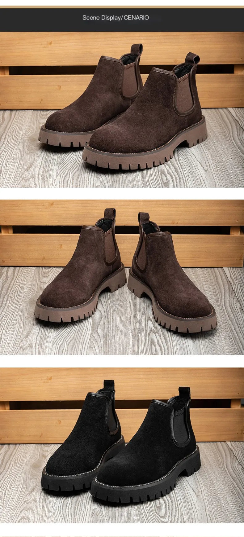 Chelsea boots, short boots, men's boots, breathable men's shoes, versatile and trendy high top leather boots 231146 - Sun Studio