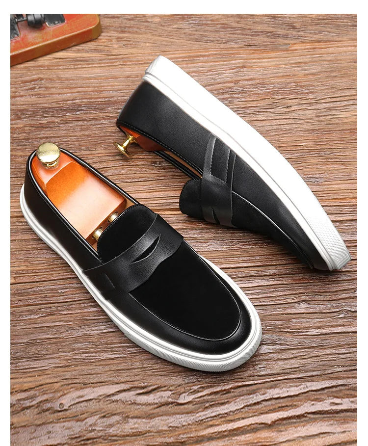 Newest 2025 Autumn Men Suede Leather Loafers Thick Sole Men Slip On Platform Black Party Shoes - Sun Studio
