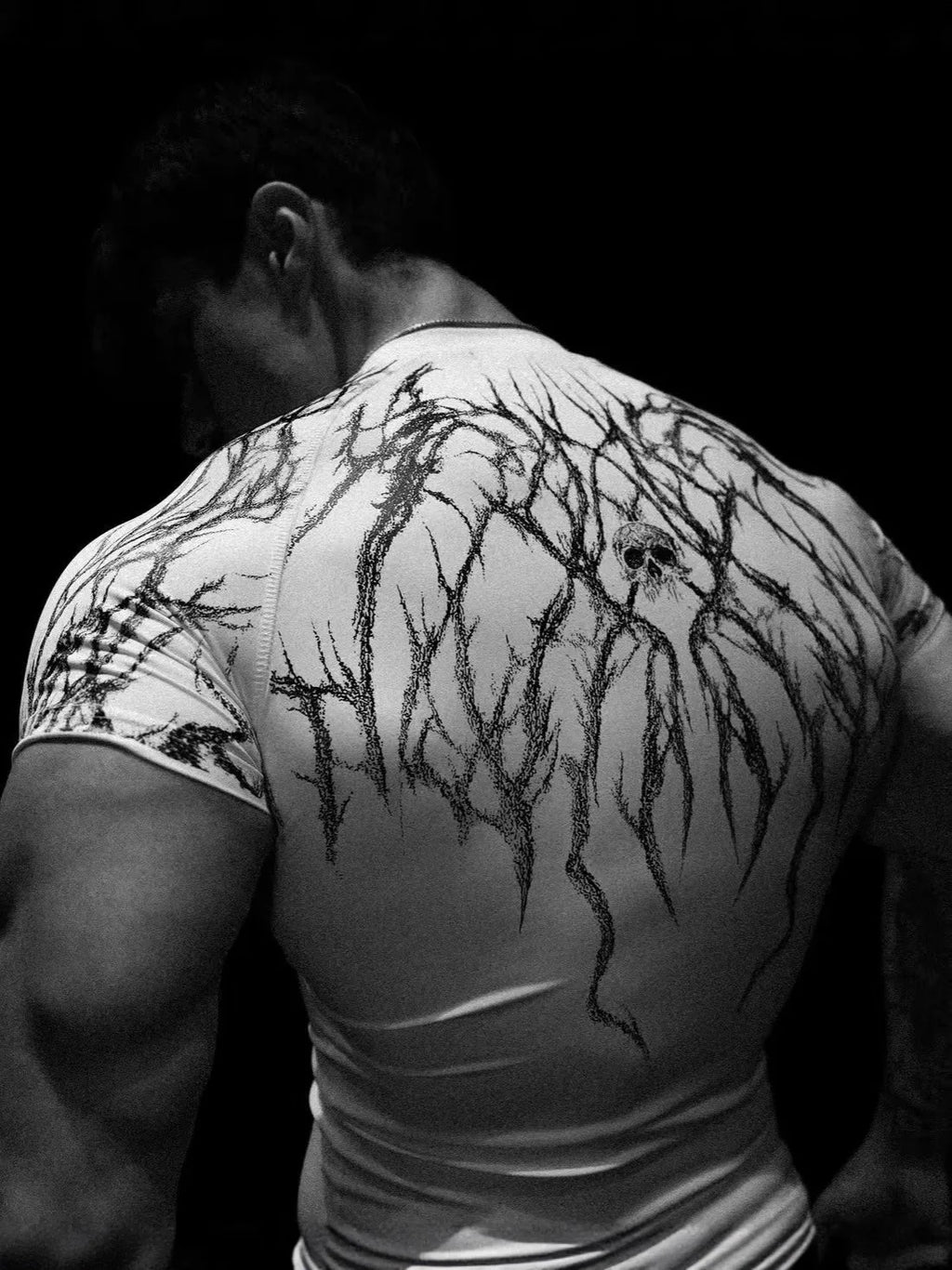GYM T-shirt Men's Dark Gothic Print Muscle Tee High Elasticity And Quick Drying Exercise For Bodybuilding Training - Sun Studio