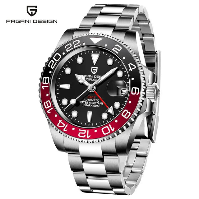 PAGANI DESIGN PD-1662 Luxury GMT Men Mechanical Wristwatch Sapphire Glass Stainless Steel 100M Waterproof Automatic Watches - Sun Studio